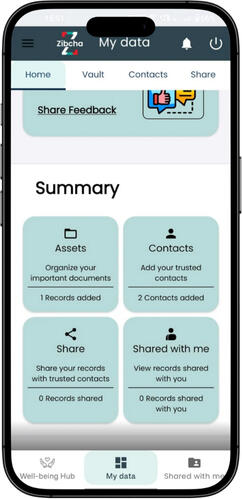 Home page- A concise view of your assets and contacts